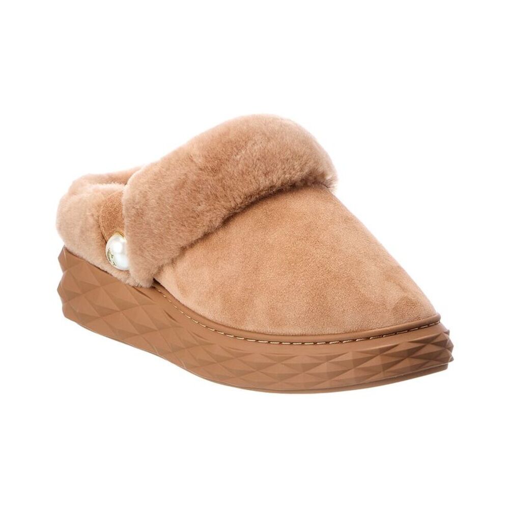Jimmy Choo Diamond Maxi/F Suede & Shearling Mule, Brown